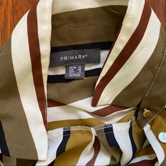 Green Olive White Stripe Long Button-down Blouse 6 - Picture 9 of 16